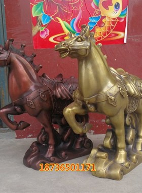 纯铜唐马铜奔马铜马马上发财家居动物工艺品桌面摆件