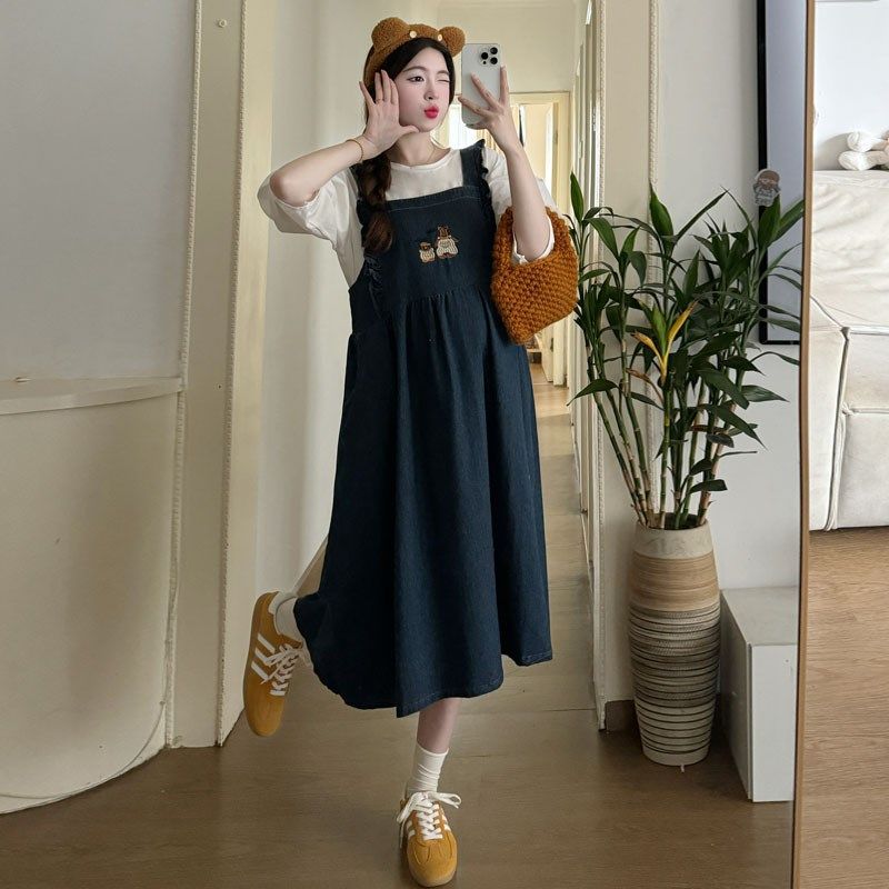 孕妇2025夏装新款两件套衬衣时髦宽松牛仔背带裙时尚百搭气质套装,淘宝优惠券,粉丝福利购,淘宝优惠卷