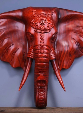 吉祥象头大象头壁挂中式福字墙壁C挂件客厅玄关酒吧家居墙面背景