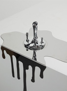 现代简约银色金属流淌p水滴托盘摆件客厅电视柜挂件样板房软装饰