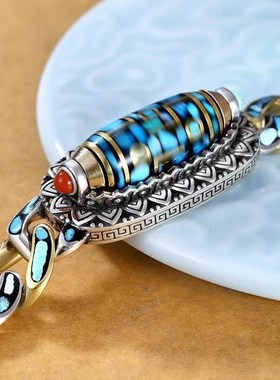 高档绿松石六字真言九眼天珠E手链男士转运潮人个性手链