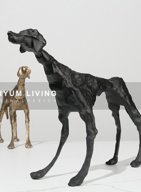 简约现代轻奢金属铸铁动物v狗摆件售楼处展厅样板房间家居软装饰