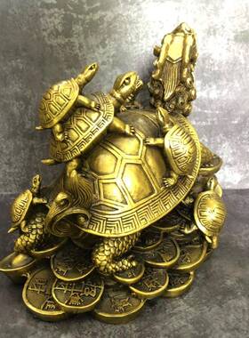 厂黄铜龙摆件精GPS工动物九九归一九龟龟九家九龟母子龙龟黄代铜