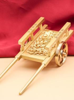 热卖黄铜板车礼元宝手推件车怀旧铜摆件客厅公0室摆个性办创意品