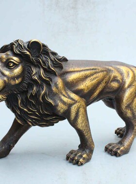 纯铜狮子摆件全黄铜招财r雄狮办公室桌面摆件家居装饰工艺品礼品