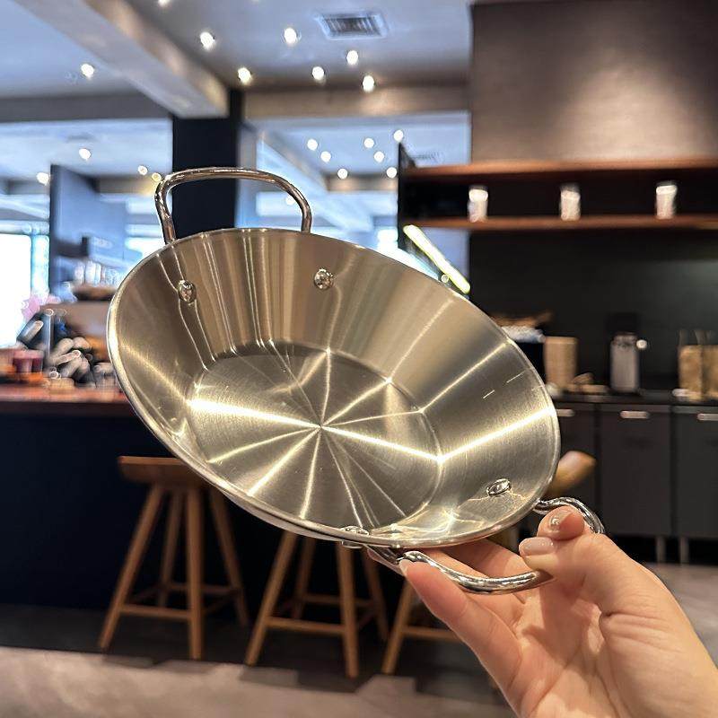 三层加厚哎～18/10不锈钢西班牙海鲜饭锅干锅双耳焗饭平底锅盘子,淘宝优惠券,粉丝福利购,淘宝优惠卷