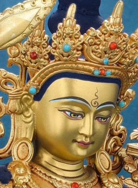 仿尼泊尔文殊菩萨佛像摆件纯铜全鎏金藏传密宗佛台藏传文殊普贤像