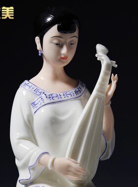 微美 青花彩忆江南仕女摆件白瓷器雕塑艺术品古典少女工艺品摆件