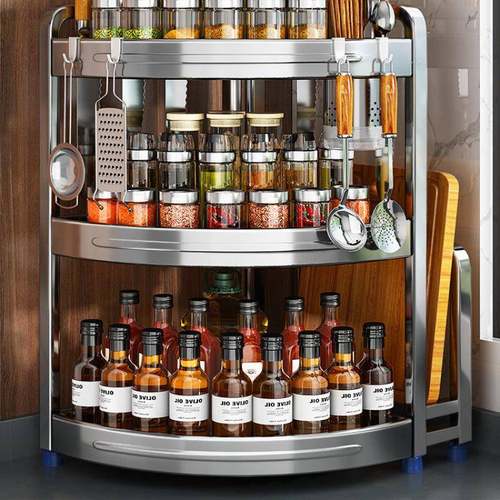 厨房置物架nWy7mCpe多功味品调料架调味罐台面三角不锈调钢墙能角 - 图1
