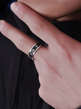 欧美钛钢戒指男士可转动时间罗马数字单身指环潮霸气个性指环戒子