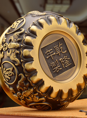 纯铜聚宝盆摆件招财中式家用w客厅玄关装饰礼N品聚财黄铜米缸工艺