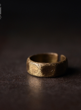 曲尾花个性文艺复古铜磨砂素戒指男 冷淡风简约指环 日系情侣饰品