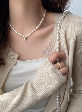 天然淡水珍珠项链女2024新款潮小众爱心吊坠轻奢设计感高级锁骨链