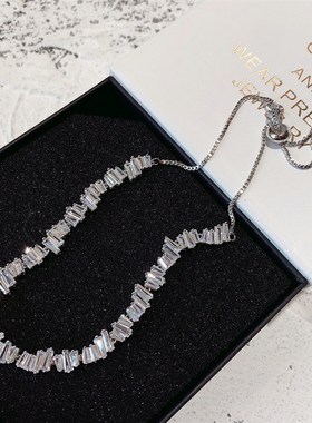 日韩版抽拉式项链女时尚锆石水晶镶钻锁骨颈链轻奢高级感项饰