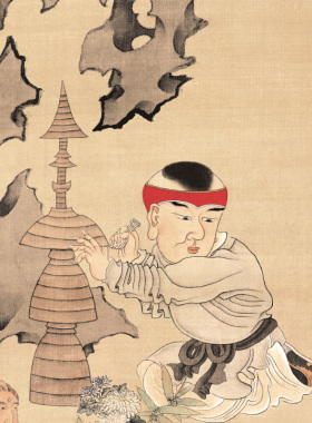 婴戏图陈洪绶古代人物画新中式装饰画走廊过道竖版挂画中国风壁画