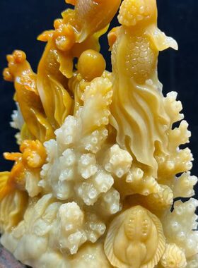 北部田黄石年年有鱼摆件满结晶动物家居客厅装饰摆设手工工艺品