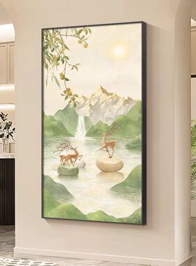 吉祥福禄灯光画进门入户玄关装饰画走廊过道挂画高级感晶瓷墙壁画