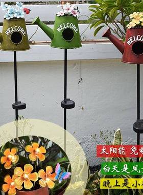 爬欧式件水壶鸟窝花插植4.10水壶红物藤支架太阳能灯铁艺庭院阳台
