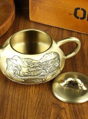 黄HG-3铜茶壶办公室茶具家用装字饰摆福件茶水壶山水舍喝得百福壶