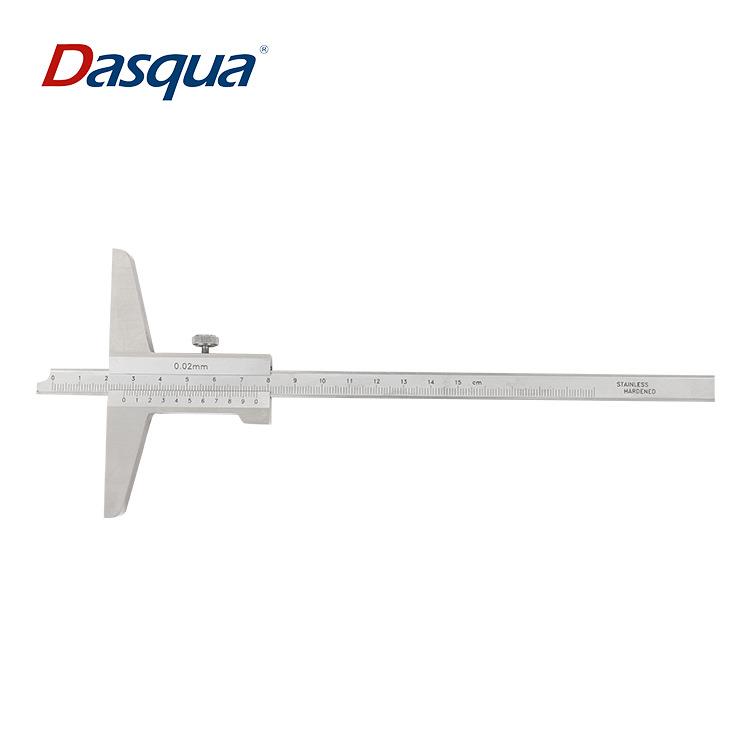 Dasqua整体不锈钢深度游标卡尺0-150/200/300mm达时科带表深度尺 - 图1