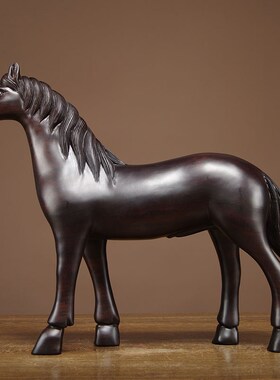 黑檀木雕马到成功摆件实木质生肖马红木家居客厅办公室装饰工艺品