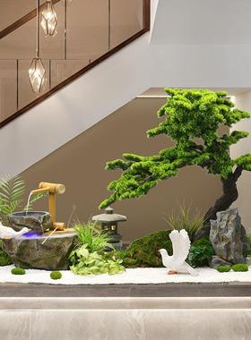 室景观造景水景1036流水摆件循水新中式庭环院茶室内迎客松绿植流