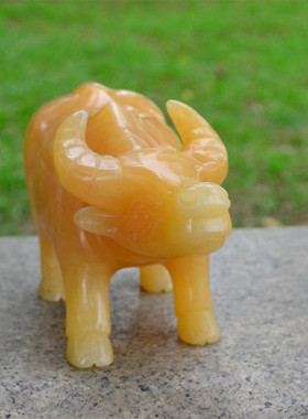 黄玉水牛天然玉工艺品招财摆件家D居商务饰品办公室摆设开业礼品