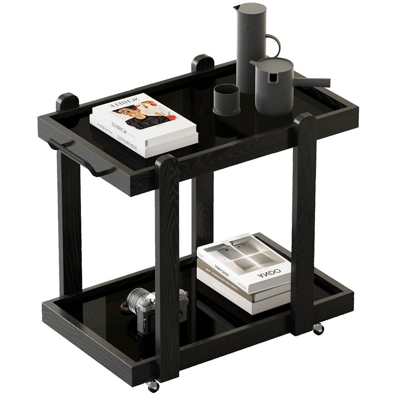 实木小推车边几客厅沙发边桌可移动边柜现代简约黑色小茶几侘寂风 - 图3
