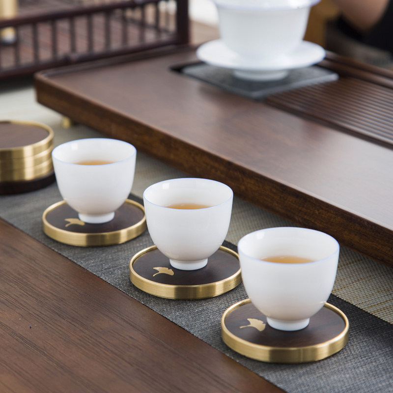 晟窑纯铜茶杯托黑檀木杯垫家用功夫茶具茶道配件实木隔热垫茶垫子,淘宝优惠券,粉丝福利购,淘宝优惠卷