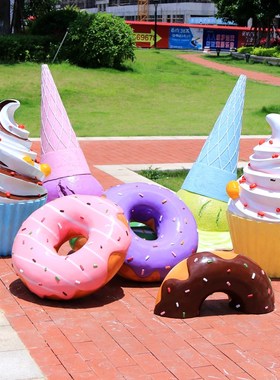 雪糕冰激凌玻璃钢雕塑商场甜品店装饰甜甜圈冰淇淋模型落地摆件