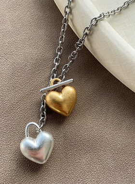 25新款爱心项链高级小众复古情侣金银双色不掉色轻奢锁骨链女潮