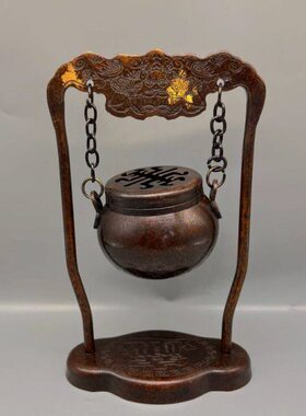 仿古纯铜鎏金福寿香熏炉吊炉盘香炉熏香炉铜器工艺品家居摆件