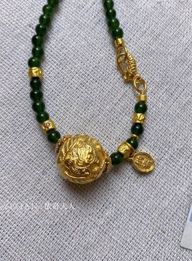 新中式古风设计感碧玉色玉髓龙凤珠短款项链女饰品汉服配饰首饰