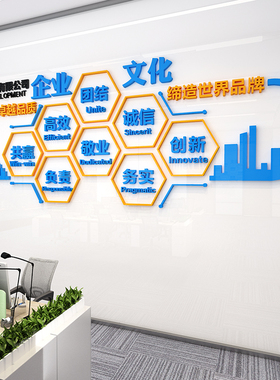 企业文化墙定制公司办公室会议室背景墙装饰团队激励3d立体壁贴纸