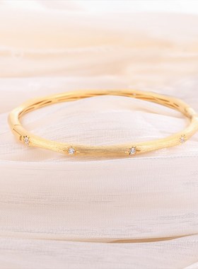 缎带星芒拉丝手镯女新款通体纯银镯子素圈小众高级感简约精致手饰