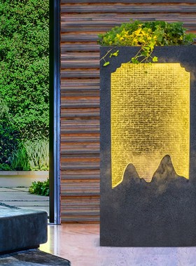 石材定制水幕墙现代简约庭院造景户外水景瀑布喷泉流水墙水池装饰