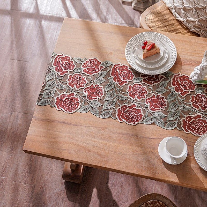 蕾丝桌旗美式复古桌布中间长条蕾丝盖巾玫瑰刺绣轻奢鞋柜斗柜盖布,淘宝优惠券,粉丝福利购,淘宝优惠卷