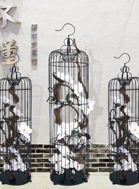 欧式装饰铁艺鸟笼花艺黑白色落地鸟笼婚庆大号鸟笼样板房摆件鸟笼