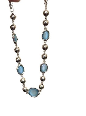 法式复古蓝色树脂几何项链宫廷风高级感锁骨链时尚轻奢中古项饰女