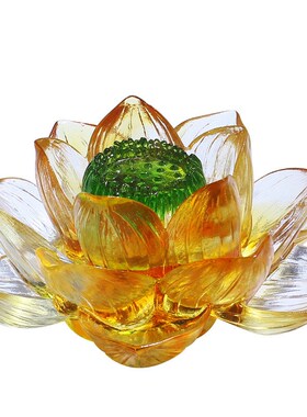 古法琉璃工艺品水晶莲花汽车载内装饰摆件高档创意禅意茶桌中控台