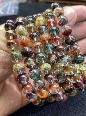 天然彩幽灵聚宝盆款手链女款异象水晶招财幽灵红绿幽灵水晶