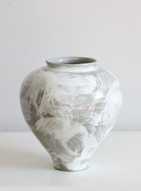 陶瓷花瓶复古新中式白色圆肚陶艺摆件禅意插花艺干花民宿装饰花器