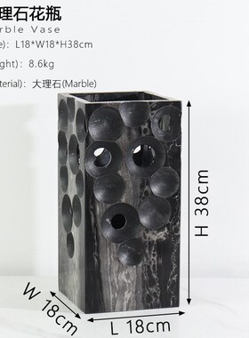 样板房酒店民宿客厅电视柜桌面软装饰品摆件天然大理石大口径花瓶