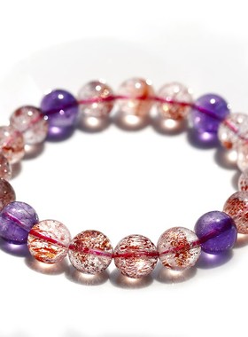 三缘证宝三轮骨干超七水晶手链紫发晶草莓晶九离紫火单圈手串女款