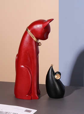 创意猫鼠卡通几何摆件北欧轻奢客厅卧室酒柜装饰品现代简约工艺品