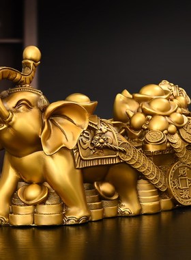 纯铜大象摆件象拉元宝象拉聚宝盆象拉财宝象拉车家居酒柜装饰