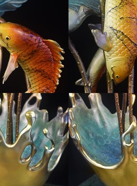 全铜鱼摆件如鱼得水年年有鱼客厅酒柜装H饰开业乔迁新居礼品工艺