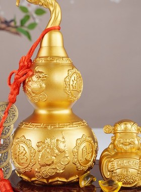 龙头葫芦黄铜葫芦摆件客厅招财纳福开盖空心大号如意纯铜貔貅葫芦