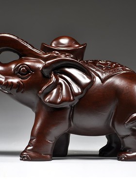 黑檀木雕刻大象h摆件一对木象家居客厅店铺装饰红木工艺品乔迁送