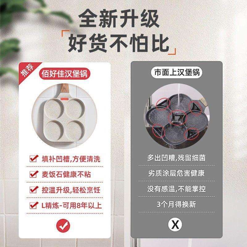 鸡蛋汉堡锅麦饭石煎蛋锅家用四孔蛋堡平底不粘锅早餐锅煎饼锅工厂 - 图0